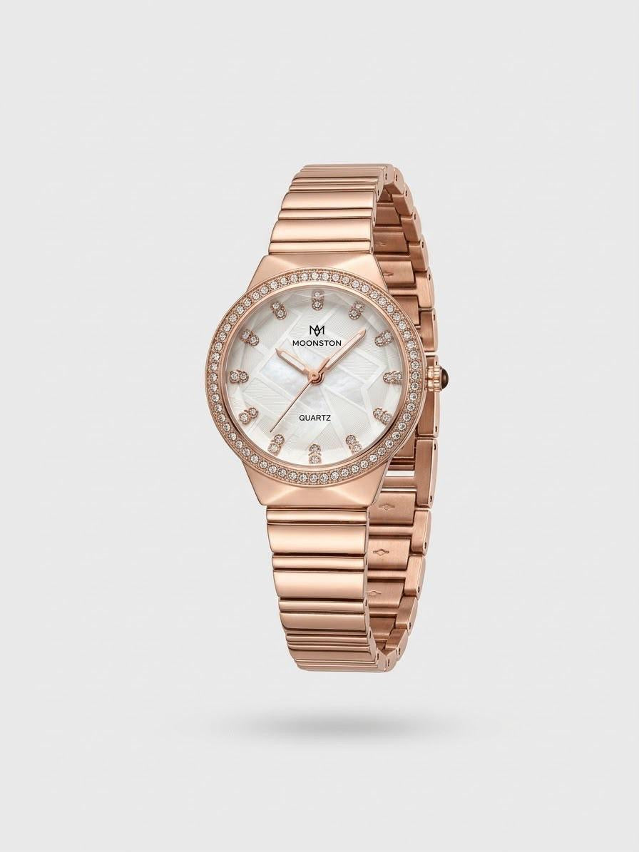 Moonstone Rose Gold Crystal Bezel